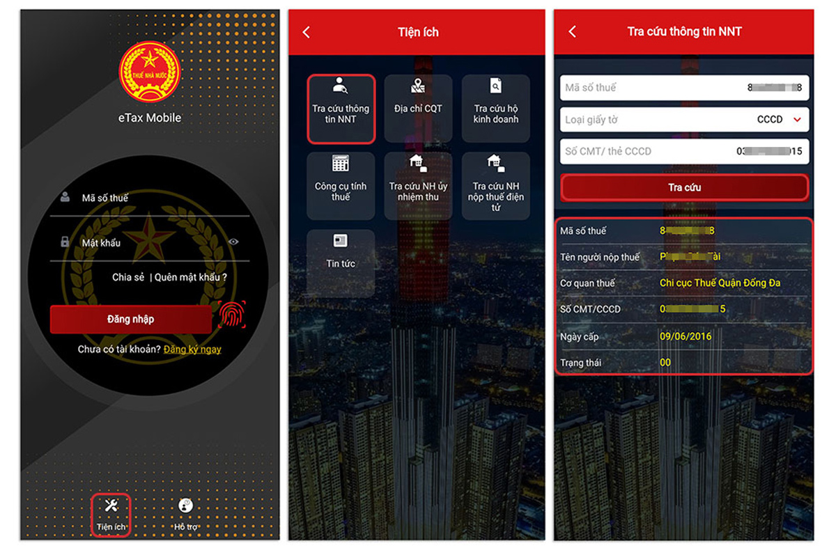 Tra cứu mã số thuế bằng CMND/ CCCD trên ứng dụng eTax Mobile