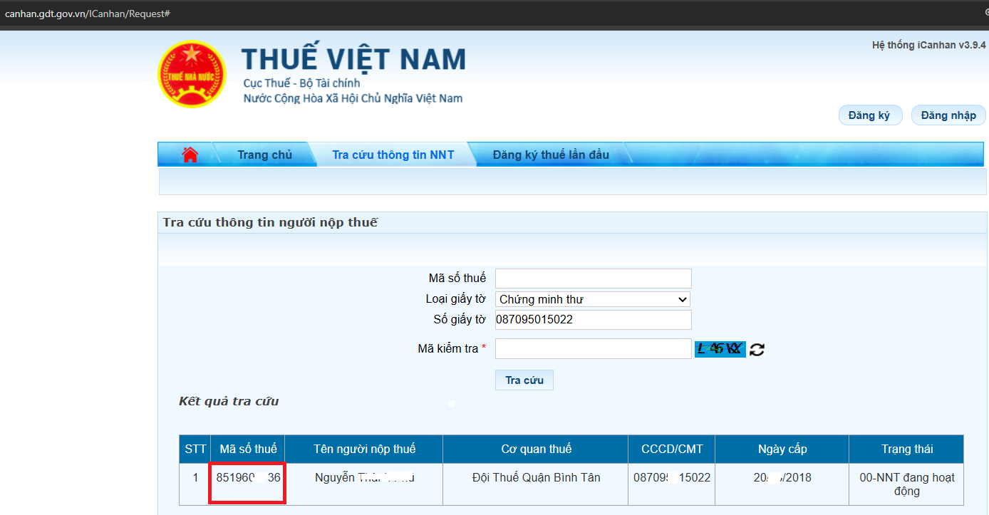 Bước 5: Để xem đầy đủ hiển thị 10 hoặc 13 chữ số, thêm bước như ảnh phía trên nhập Mã kiểm tra (1) và Xem (2)